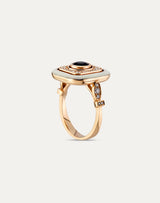 Inel din aur roz 18k cu diamante, safir si email alb - Bijuterii LA ROSA