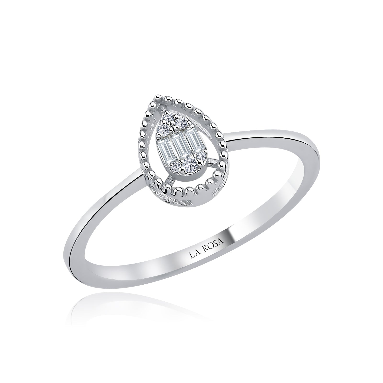 Inel lacrima brodat din aur alb 14K cu diamante - Bijuterii LA ROSA