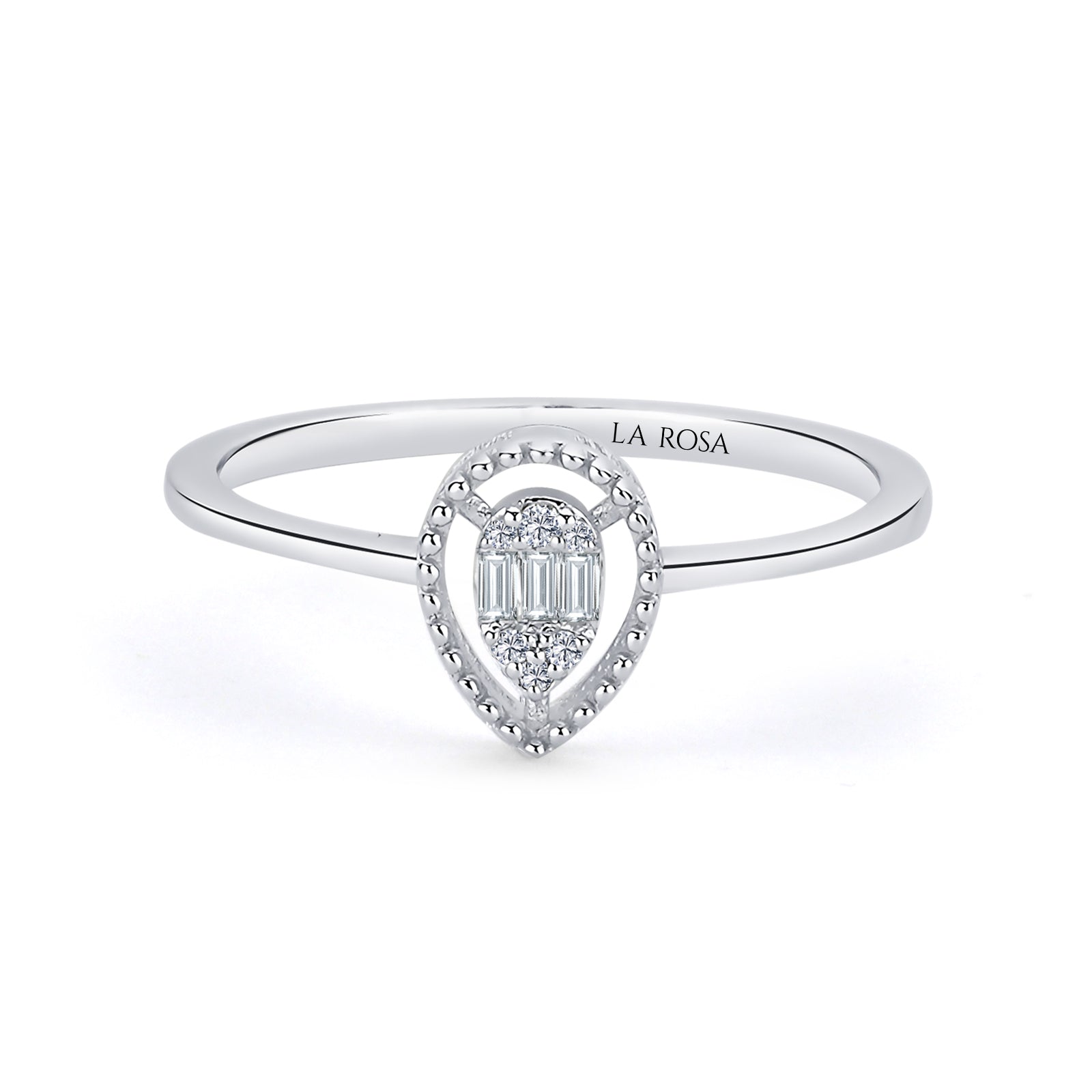 Inel lacrima brodat din aur alb 14K cu diamante - Bijuterii LA ROSA