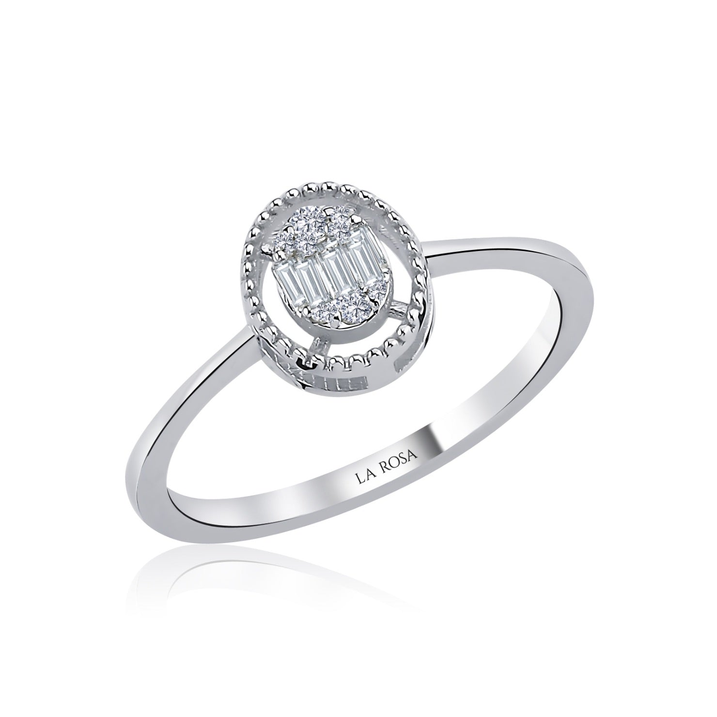 Inel oval brodat din aur alb de 14K cu diamante - Bijuterii LA ROSA