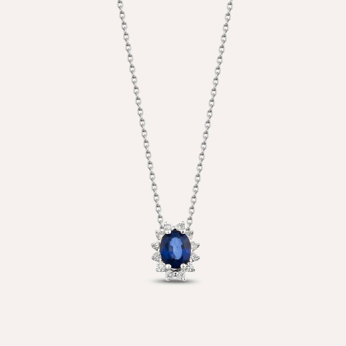 COLIER KL29108 DIN AUR ALB 18K FORMA OVALA CU DIAMANTE SI SAFIR - Bijuterii LA ROSA