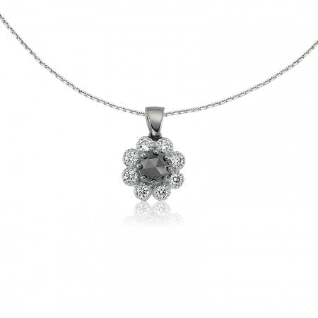 COLIER LDNA0408 DIN AUR ALB 18K CU DIAMANTE ALBE SI DIAMANT NEGRU FORMA ROTUNDA - Bijuterii LA ROSA