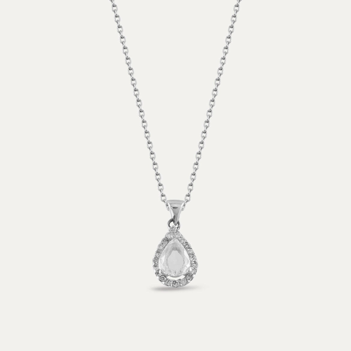COLIER P000010 DIN AUR ALB 18K FORMA LACRIMA CU DIAMANTE - Bijuterii LA ROSA