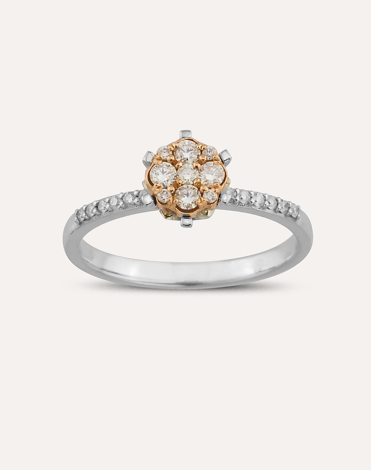 INEL YZ32882 DIN AUR ALB SI ROZ 14K FORMA FLOARE CU DIAMANTE - Bijuterii LA ROSA