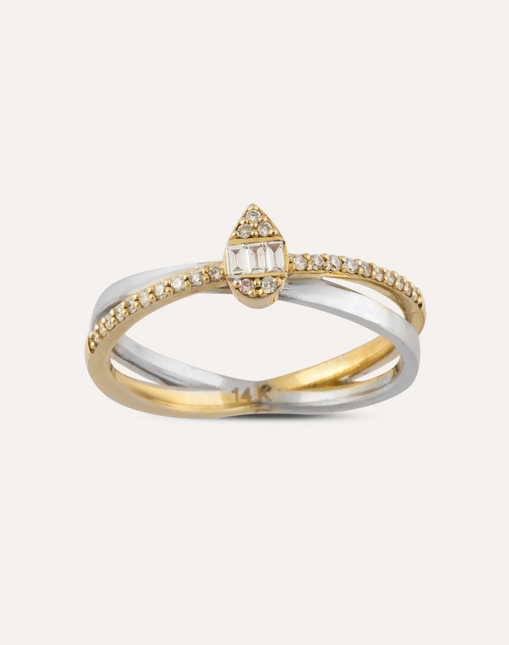 INEL YZ33144 DIN AUR ALB SI GALBEN 14K FORMA LACRIMA CU DIAMANTE - Bijuterii LA ROSA