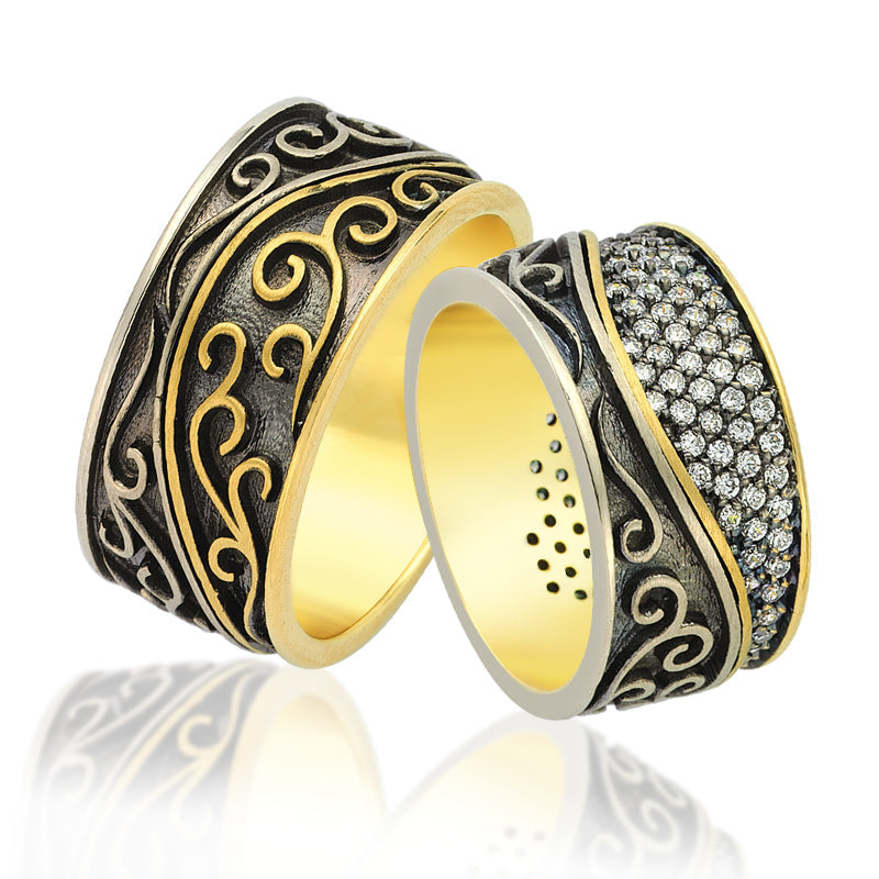 Verighete Alatar din aur galben si aur alb cu diamante sau cristale - Bijuterii LA ROSA