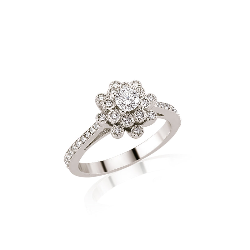 Inel LRY214 din aur alb 18k cu diamante forma floare - Bijuterii LA ROSA