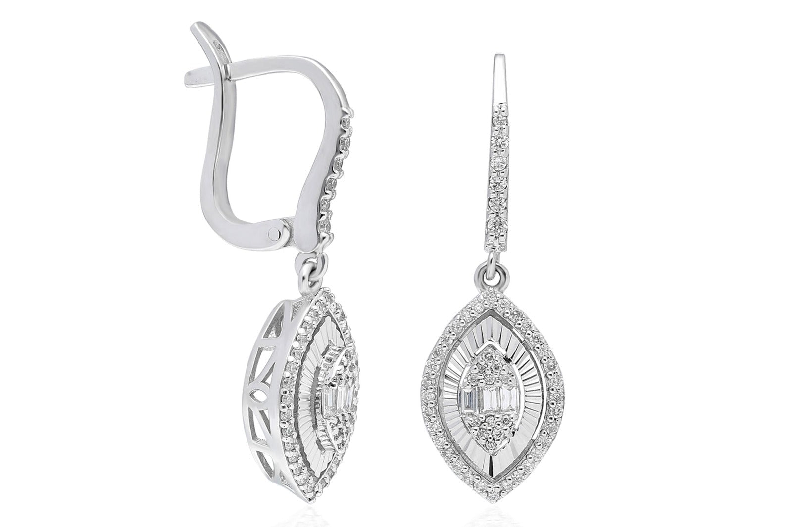 CERCEI E000028 DIN AUR ALB 14K FORMA LACRIMA CU DIAMANTE - Bijuterii LA ROSA - Verighete si Inele de Logodna, bijuterii cu diamante