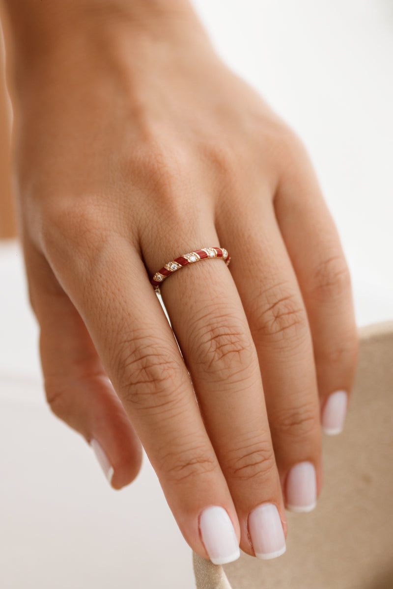 Inel din aur roz de 18k cu diamante si email aramiu - Bijuterii LA ROSA