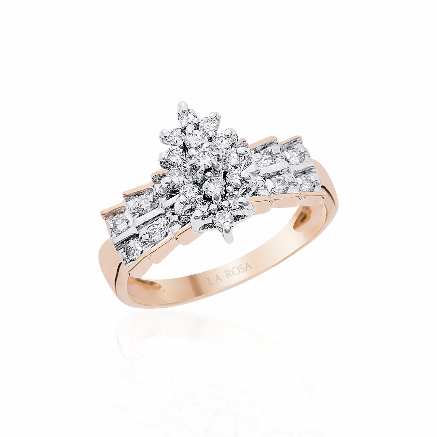INEL R000138 DIN AUR GALBEN SI ALB 14K FORMA MARQUISE CU DIAMANTE - Bijuterii LA ROSA - Verighete si Inele de Logodna, bijuterii cu diamante