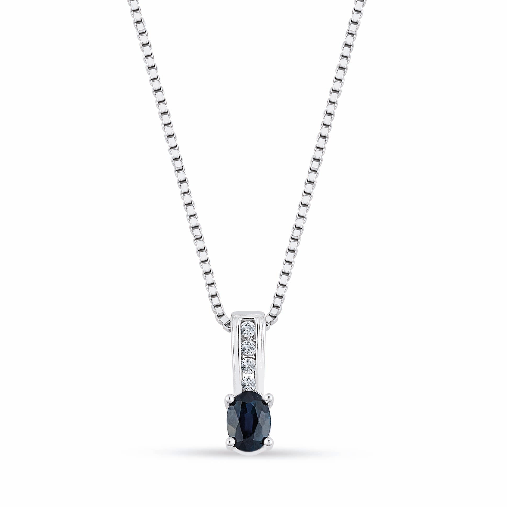 COLIER N000112 DIN AUR ALB 14K FORMA OVALA CU DIAMANTE SI SAFIR - Bijuterii LA ROSA - Verighete si Inele de Logodna, bijuterii cu diamante