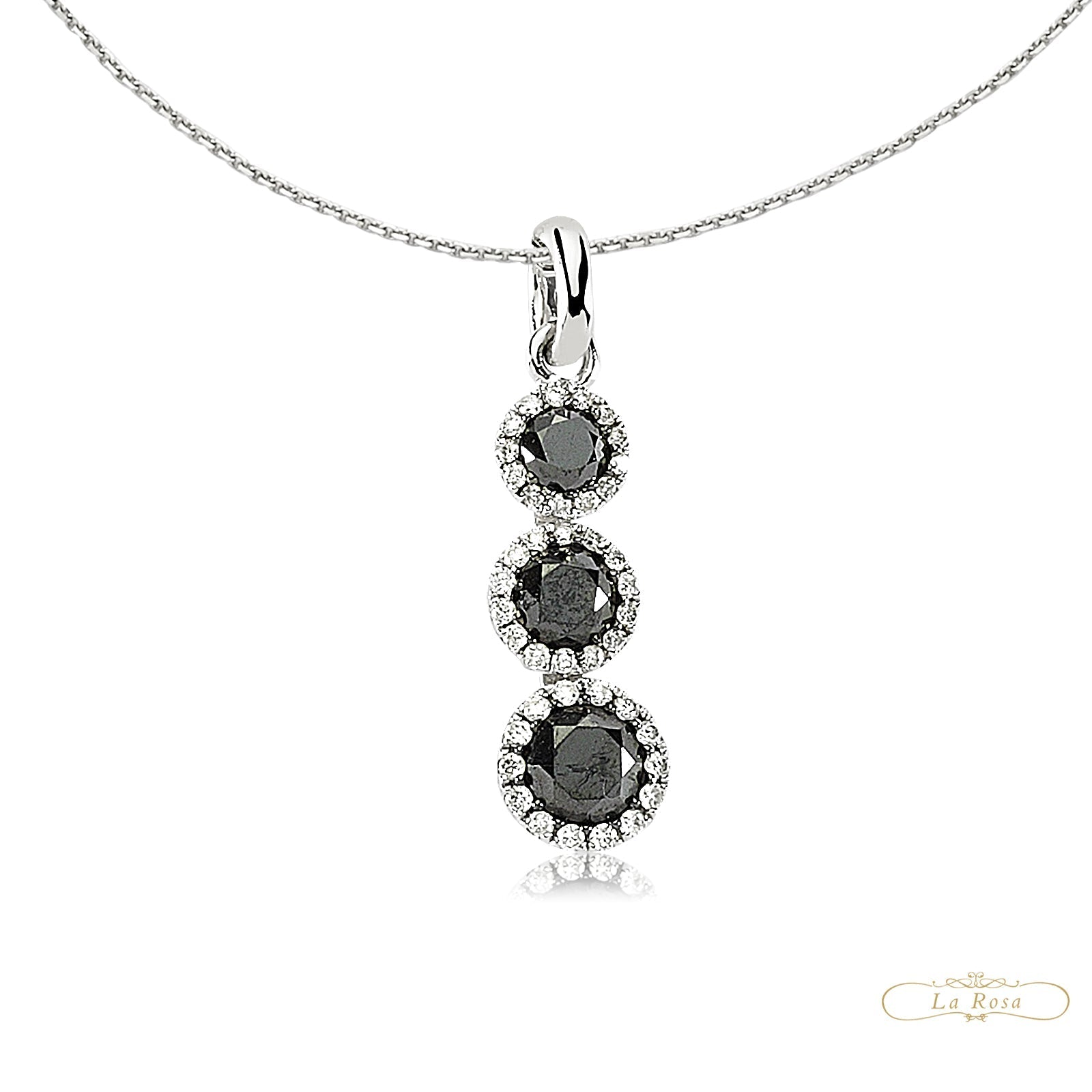 Colier LDN0003 din aur alb 18k forma rotunda cu diamante albe si diamante negre - Bijuterii LA ROSA