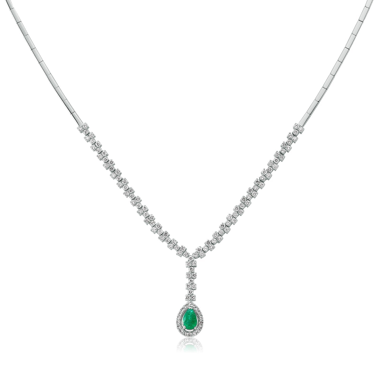 COLIER LDNA0402 DIN AUR ALB 18K FORMA PARA CU DIAMANTE SI SMARALD - Bijuterii LA ROSA