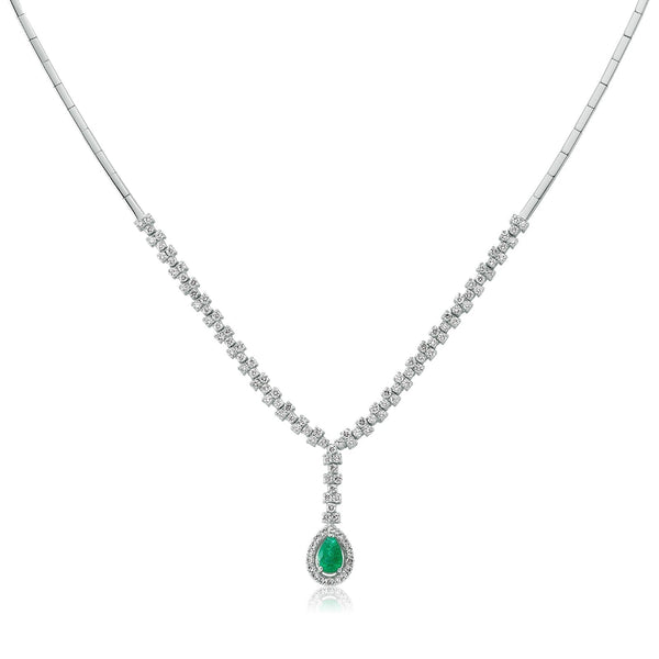 COLIER LDNA0402 DIN AUR ALB 18K FORMA PARA CU DIAMANTE SI SMARALD - Bijuterii LA ROSA