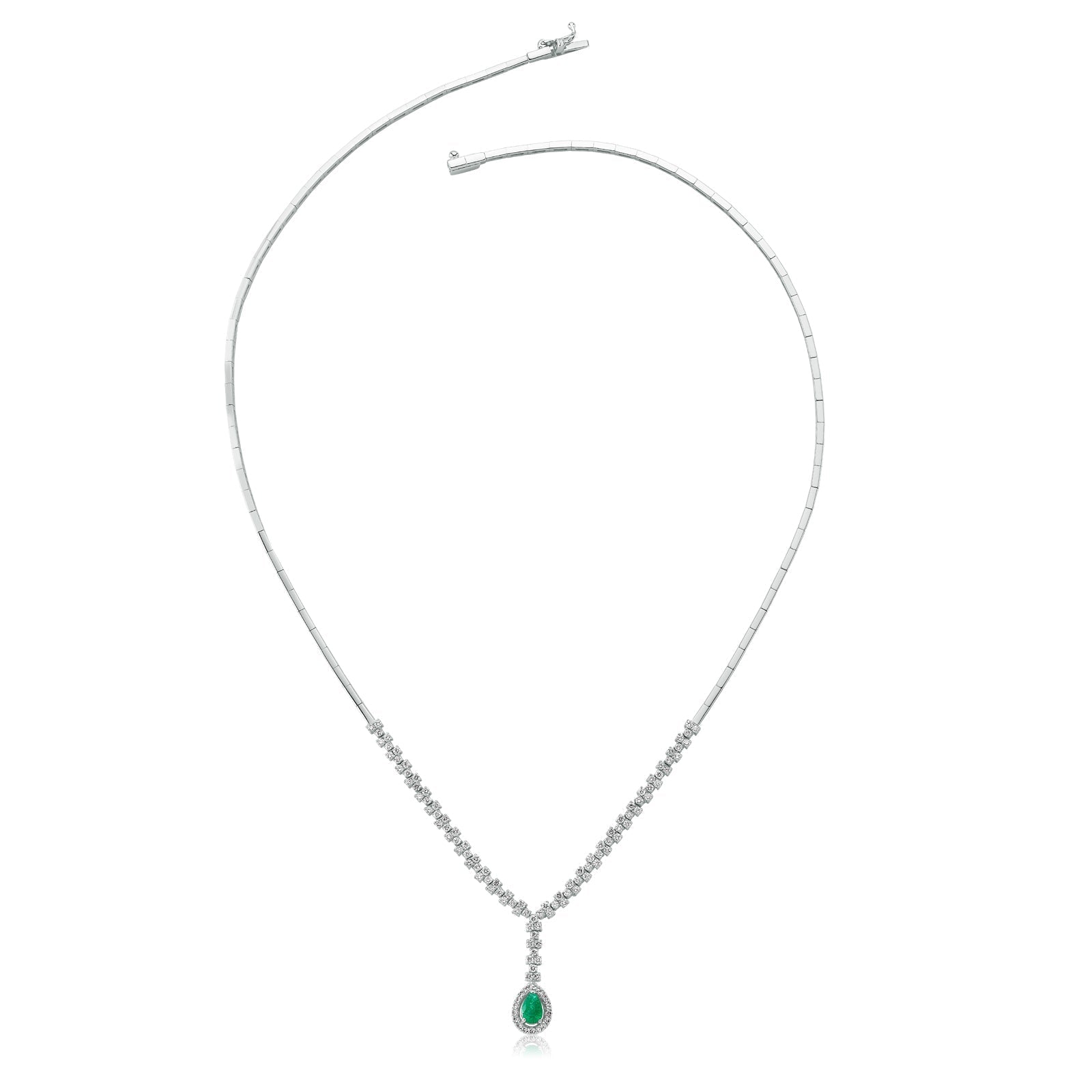 COLIER LDNA0402 DIN AUR ALB 18K FORMA PARA CU DIAMANTE SI SMARALD - Bijuterii LA ROSA
