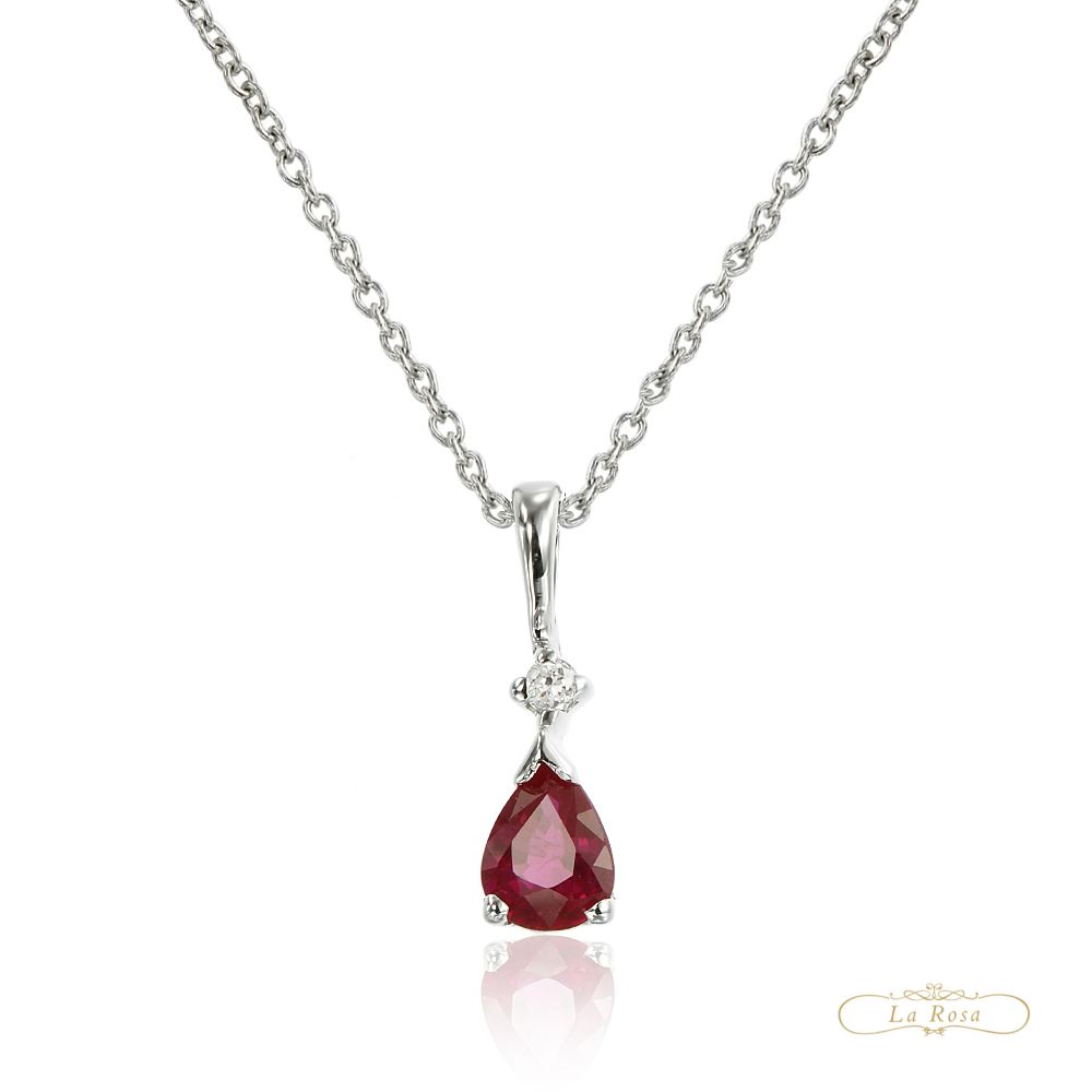 Colier LDNA0459 din aur alb 14k cu diamant si rubin forma lacrima - Bijuterii LA ROSA