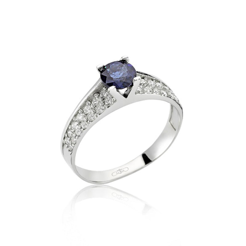 INEL LDR0212 DIN AUR ALB 18K CU DIAMANTE SI SAFIR - Bijuterii LA ROSA