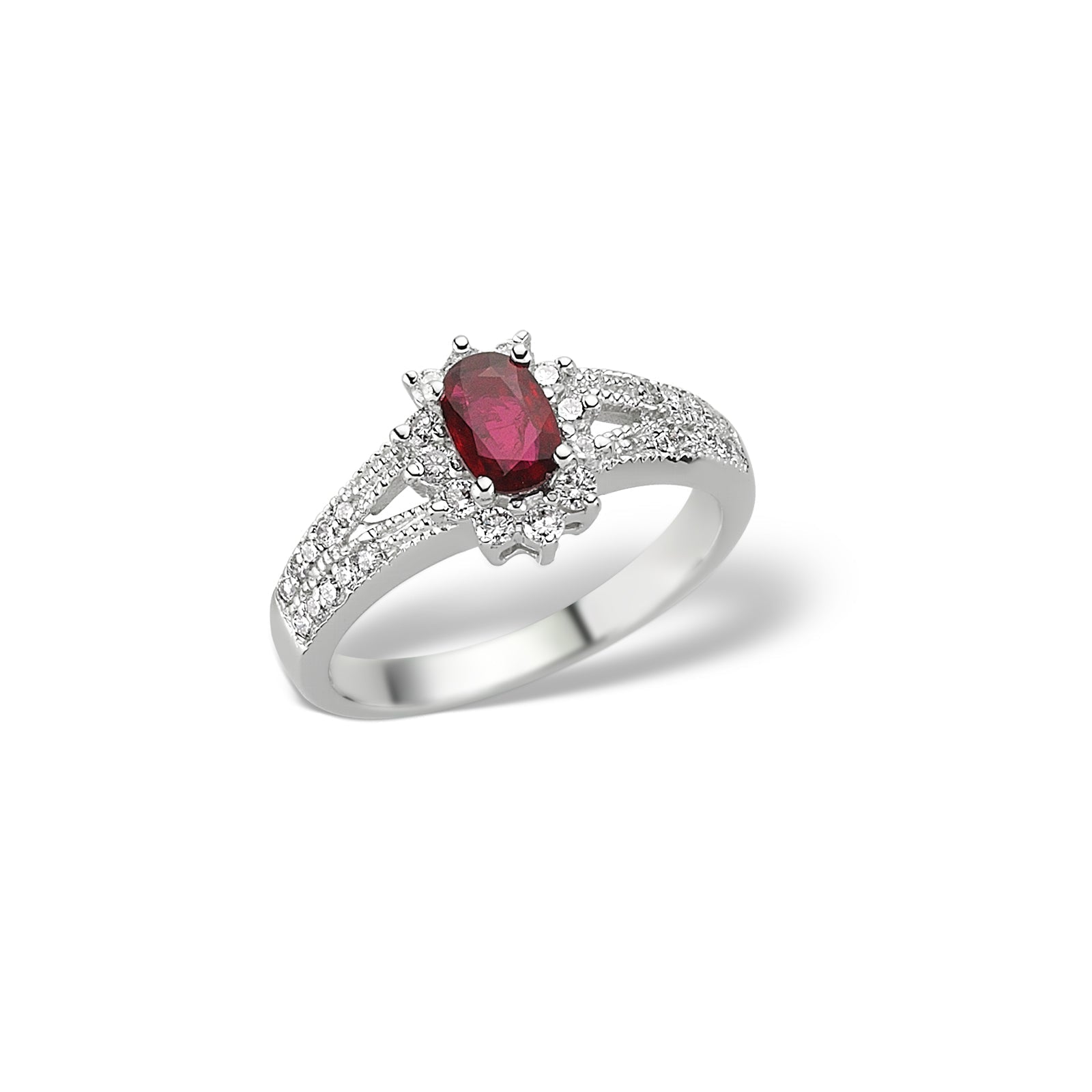 INEL LDRA1561 DIN AUR ALB 18K FORMA FLOARE CU DIAMANTE SI RUBIN - Bijuterii LA ROSA