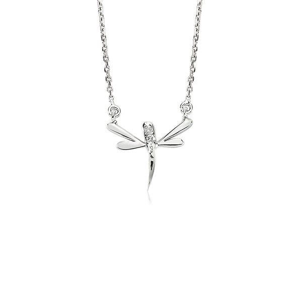 Colier LDN0010 din aur alb 18k forma libelula cu diamante - Bijuterii LA ROSA