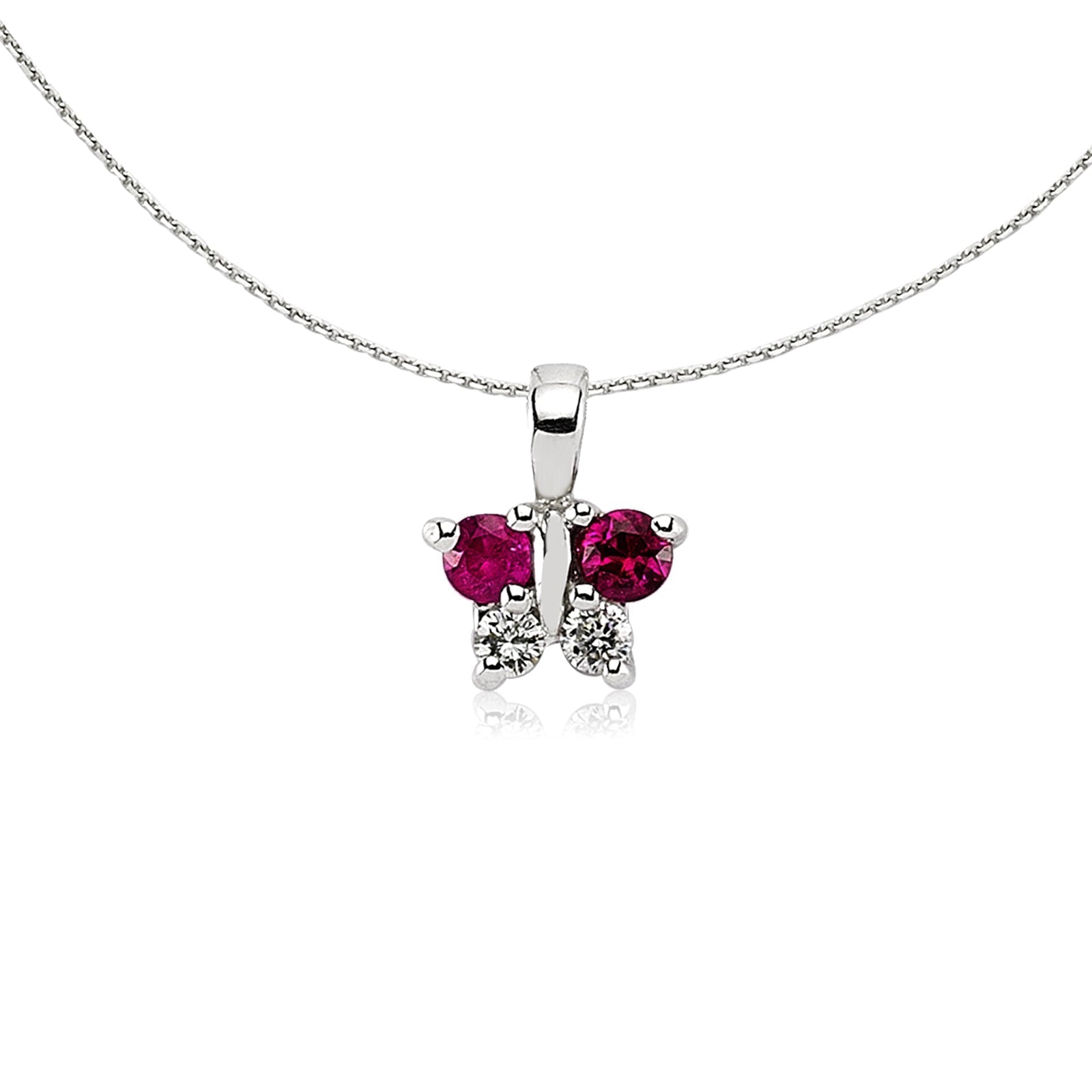 COLIER LDNA0146 DIN AUR ALB 14K FORMA FLUTURE CU DIAMANTE SI RUBIN - Bijuterii LA ROSA