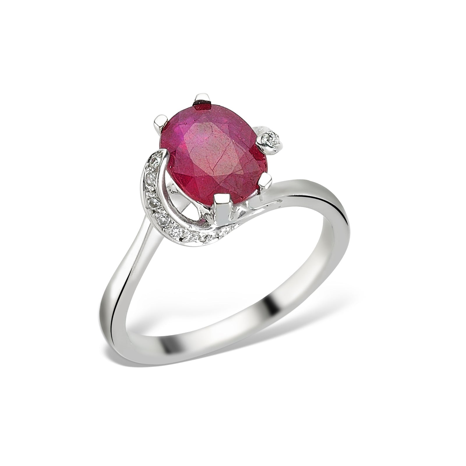 Inel LR00077 din aur alb 18k forma ovala cu diamante si rubin - Bijuterii LA ROSA