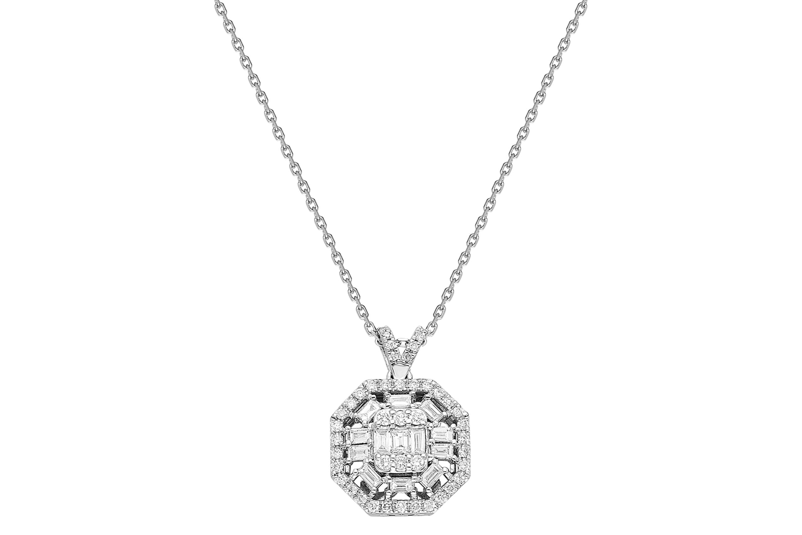 COLIER N000269 DIN AUR ALB 14K FORMA HEXAGON CU DIAMANTE - Bijuterii LA ROSA - Verighete si Inele de Logodna, bijuterii cu diamante