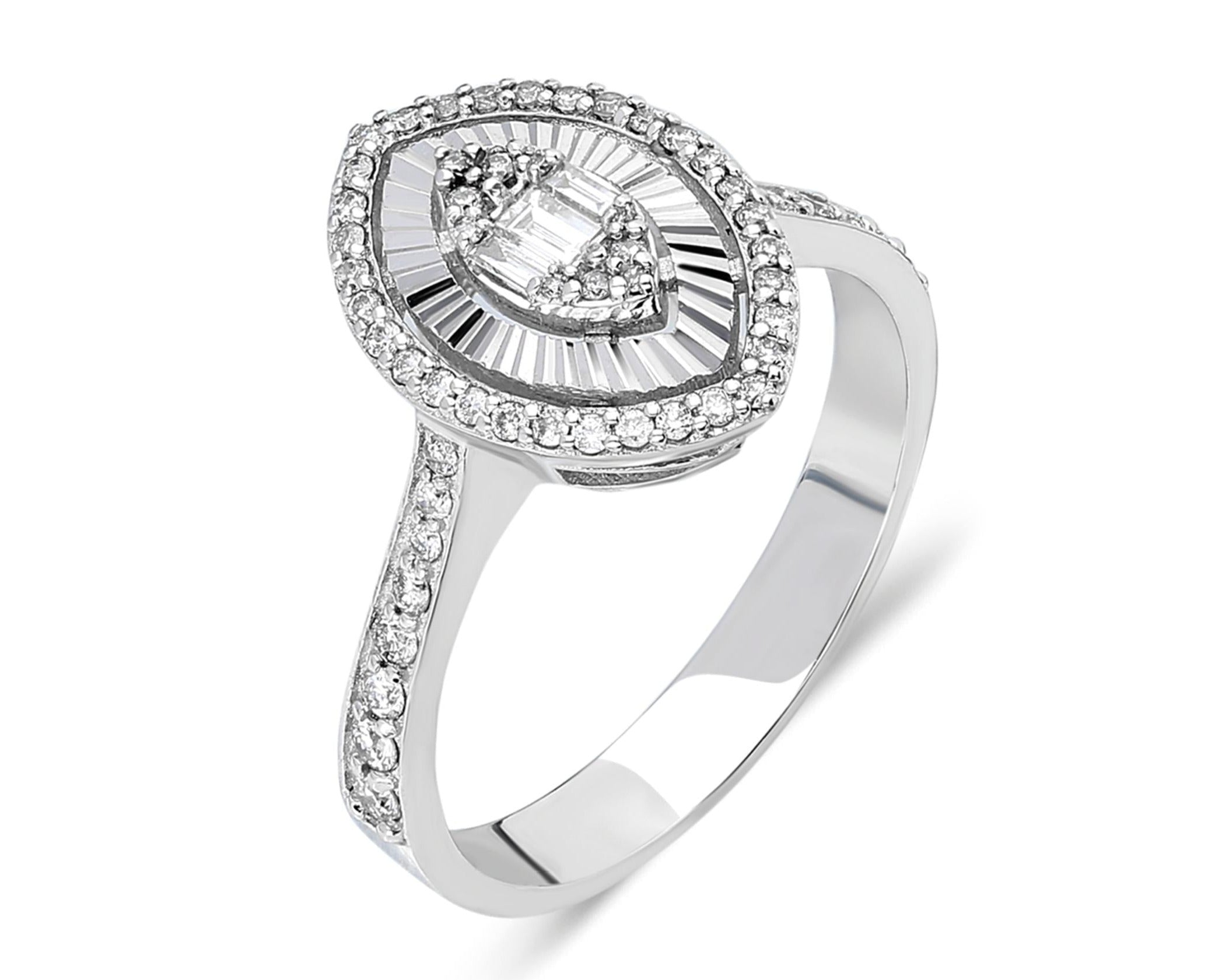 INEL R000082 DIN AUR ALB 14K FORMA MARQUISE CU DIAMANTE - Bijuterii LA ROSA - Verighete si Inele de Logodna, bijuterii cu diamante