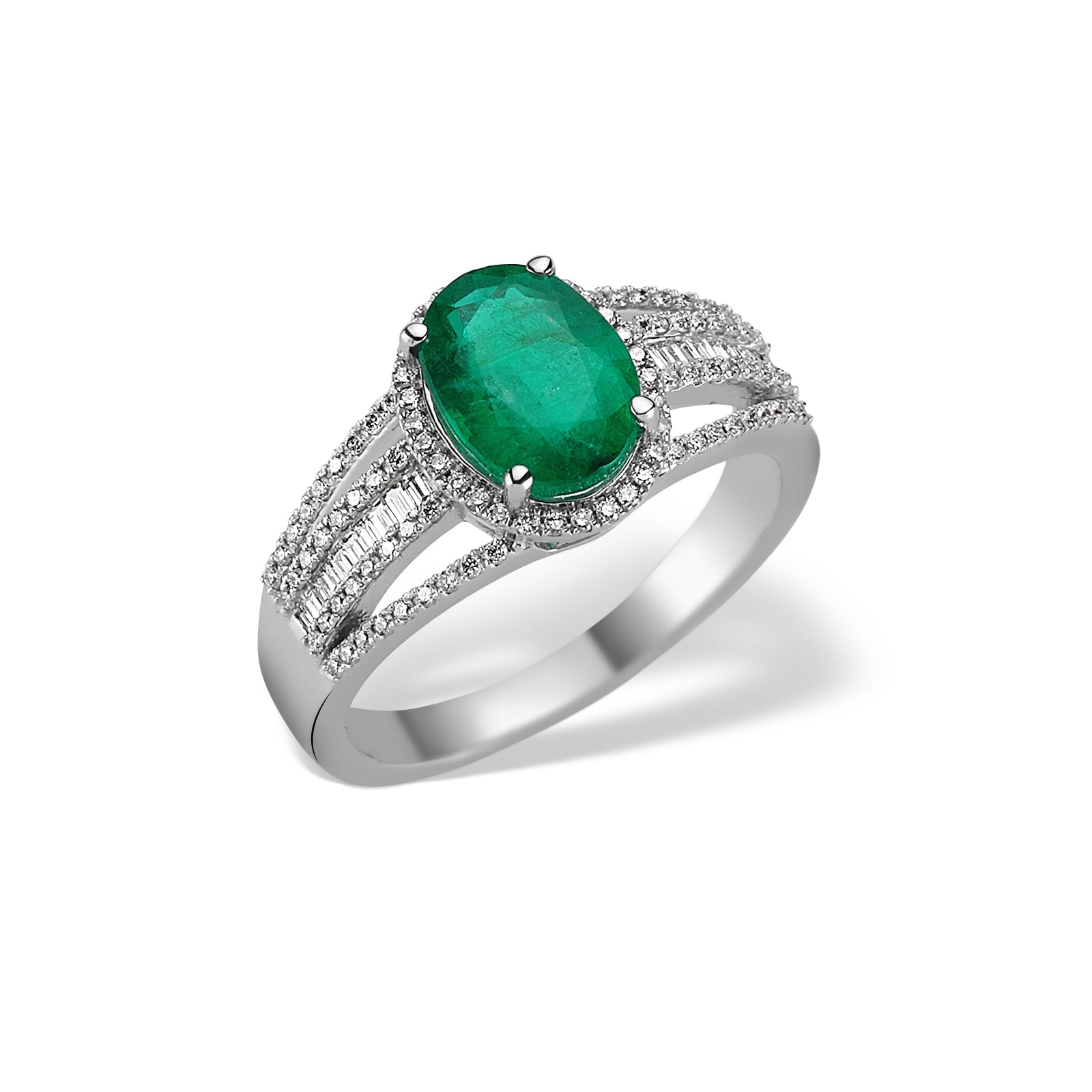Inel LDRA0641 din aur alb 18k cu forma ovala cu smarald si diamante - Bijuterii LA ROSA
