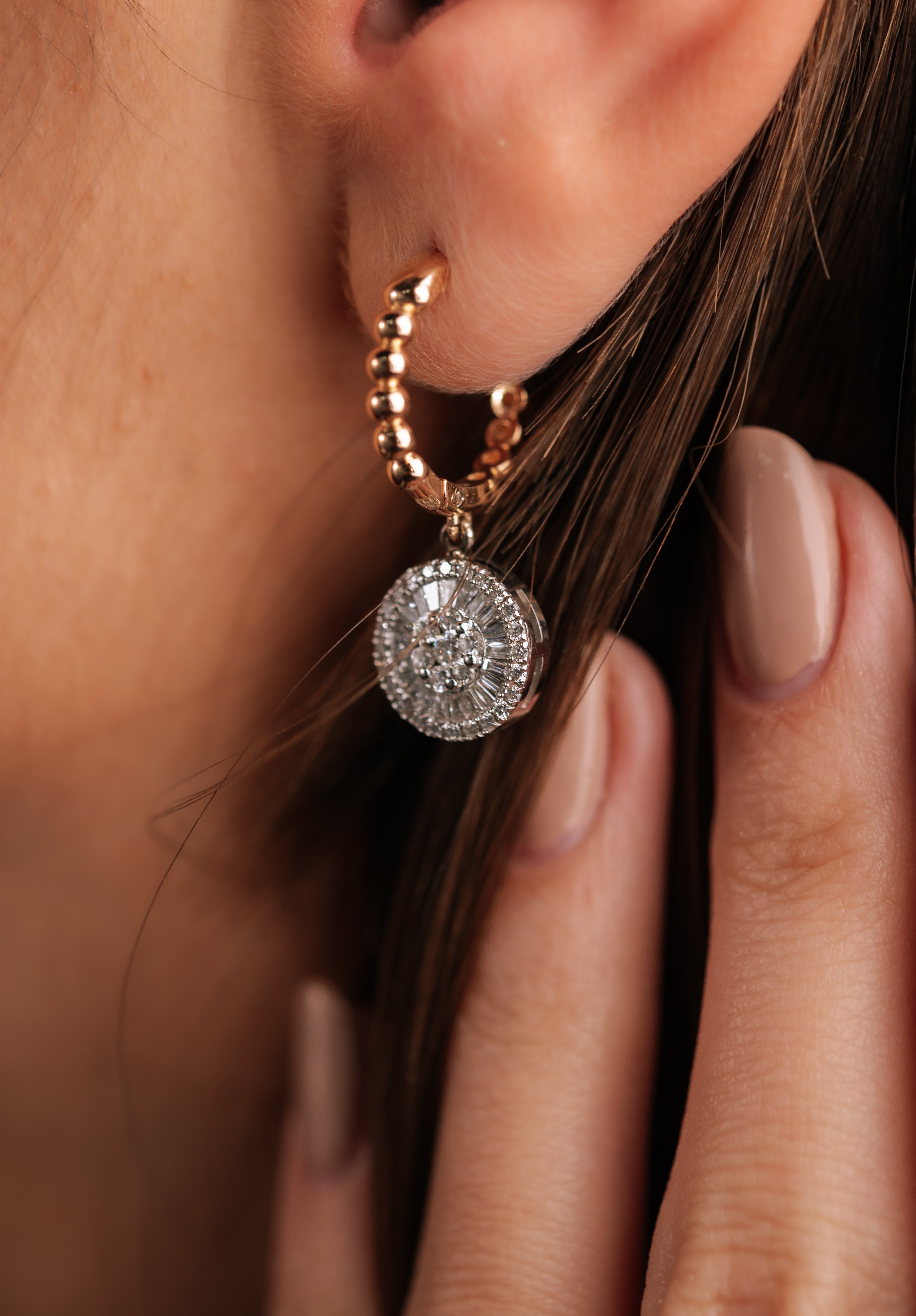 CERCEI E000716 DIN AUR ROZ DE 14K FORMA ROTUNDA CU DIAMANTE - Bijuterii LA ROSA - Verighete si Inele de Logodna, bijuterii cu diamante