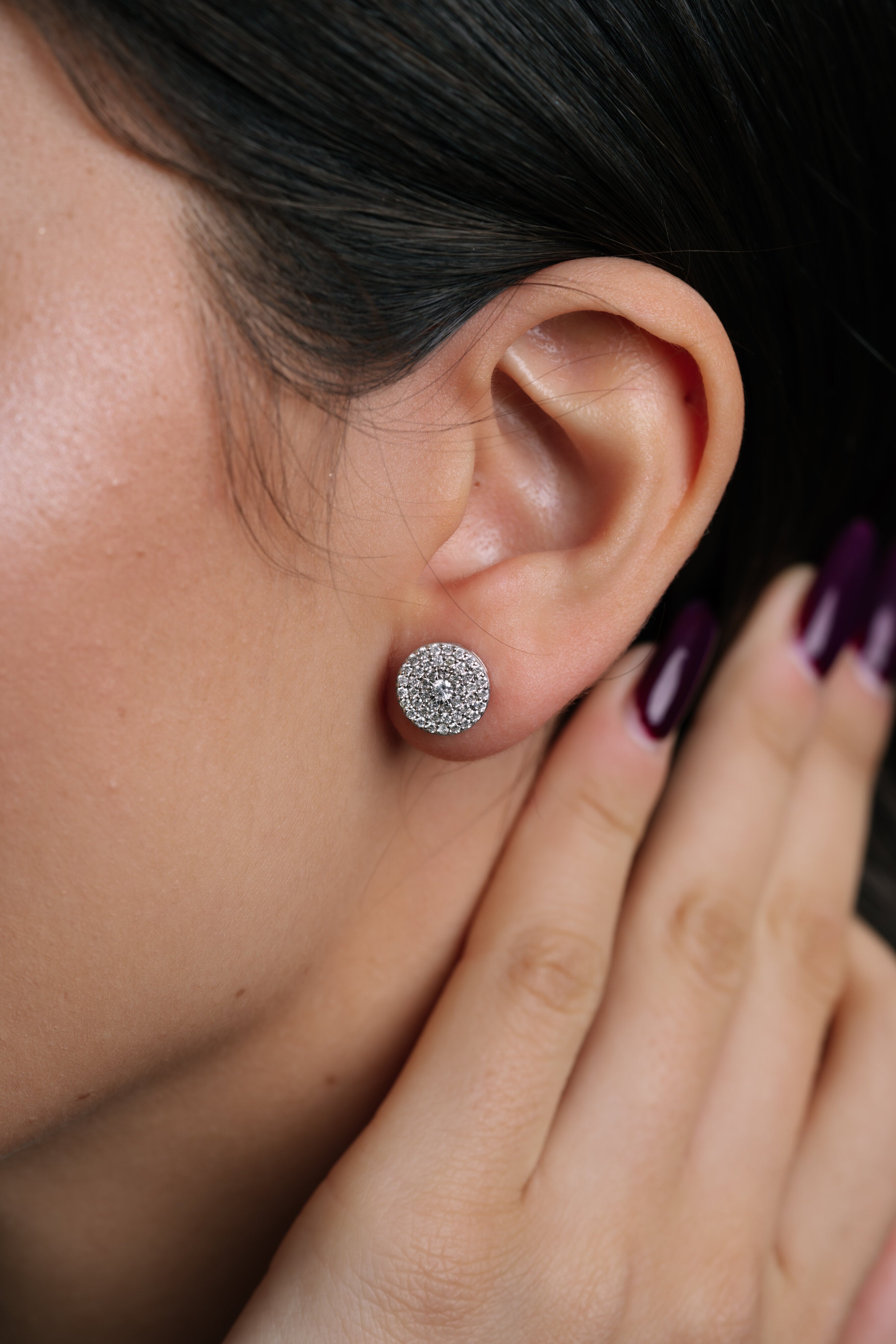CERCEI E001205 DIN AUR ALB 14K FORMA ROTUNDA CU DIAMANTE - Bijuterii LA ROSA