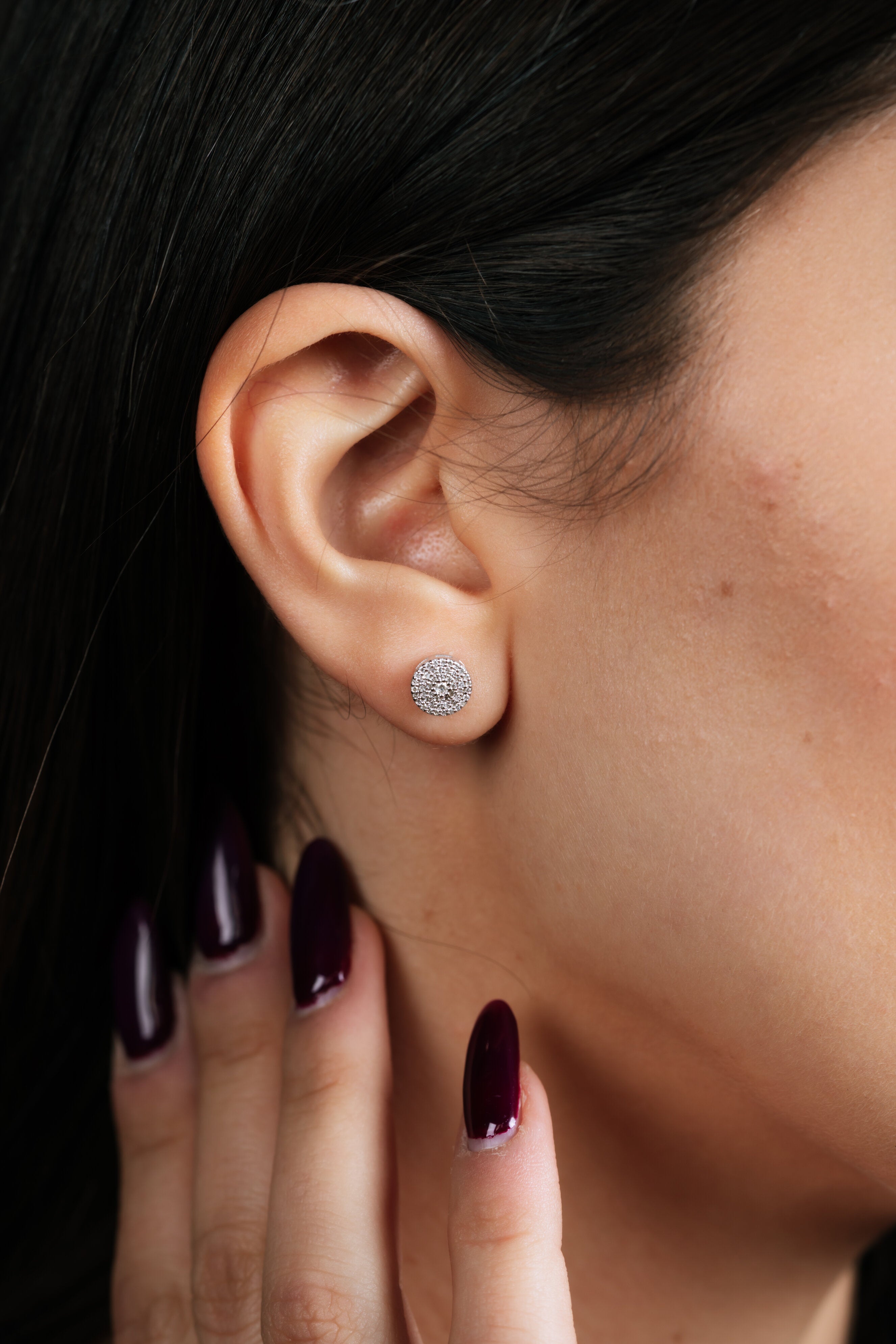 CERCEI E001207 DIN AUR ALB 14K FORMA ROTUNDA CU DIAMANTE - Bijuterii LA ROSA