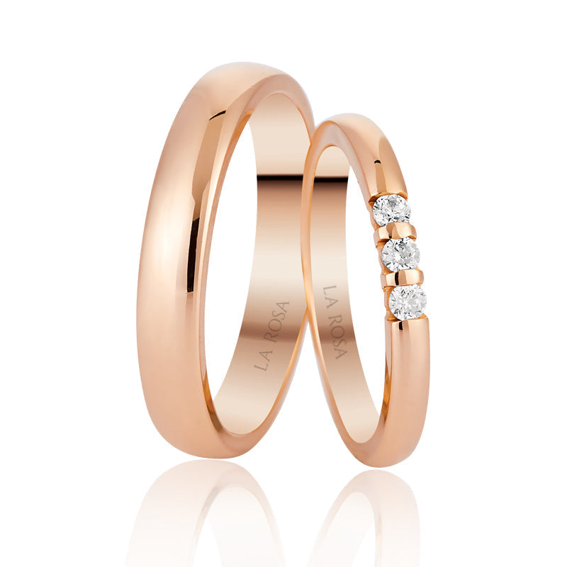 Verighete LRSZ034 din aur roz cu diamante 0.15ct naturale sau lab-grown realizate în atelierul La Rosa